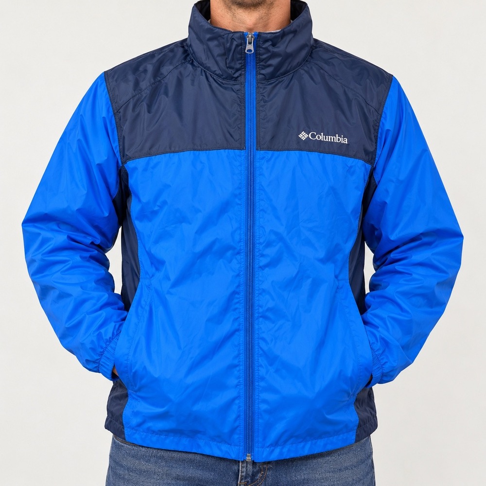Columbia Size Medium Windbreaker Jacket Mens Blue Navy Colorblock RM2015 Zip Up
